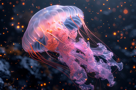粉色海洋生物神秘的水母插画