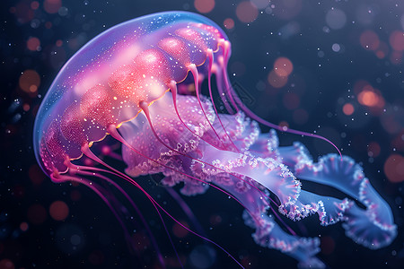 粉色海洋生物海底的水母插画