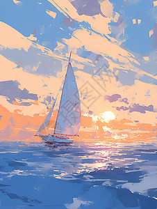 海上的帆船海浪油画高清图片