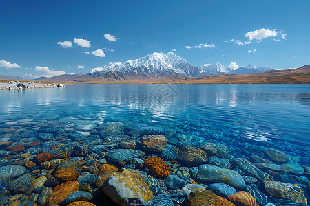 青海湖旁青海湖的鹅卵石背景