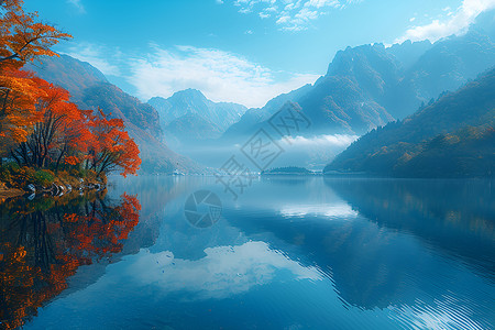 宁静湖畔湖畔宁静山水背景