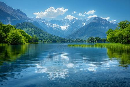 湖畔美景风景画宁静湖畔的美景背景