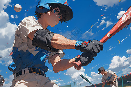 棒球运动员夏日棒球训练的男孩插画