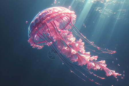 海底奇观大海中的梦幻水母插画