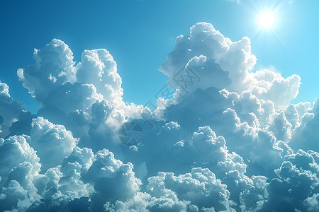 冲破云层的阳光千里晴空的蓝天白云插画