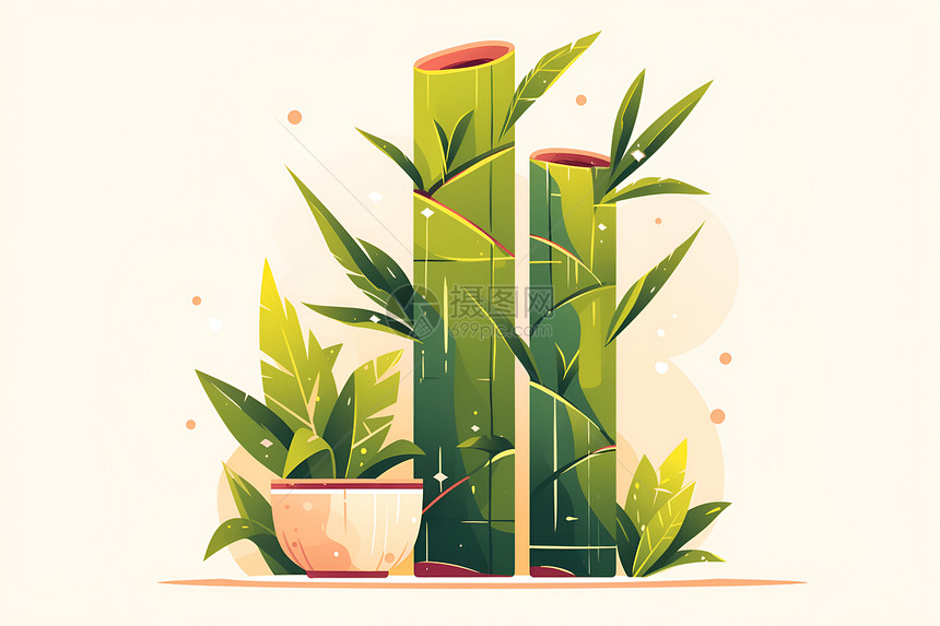 手绘竹子与植物图片