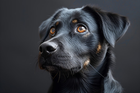 黑色背景中一只黑色狗狗高清图片