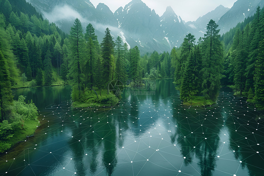 树木环绕的湖泊图片