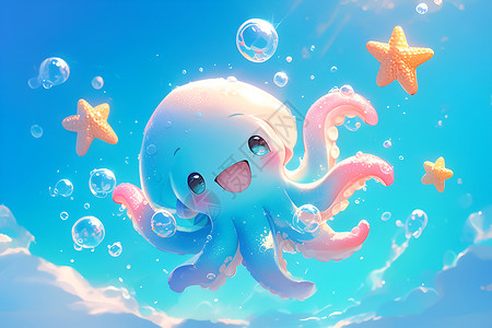 泡泡面膜可爱的小章鱼插画