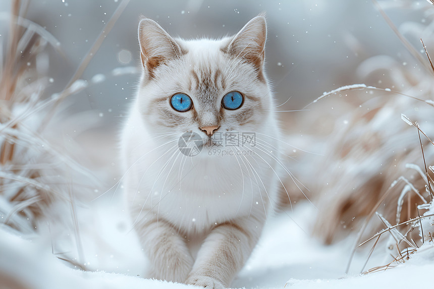 雪地上行走的猫图片