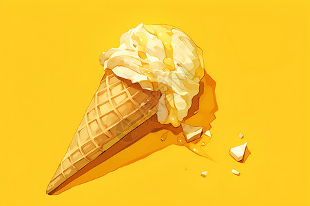 提拉米苏冰淇淋甜筒上的冰淇淋插画
