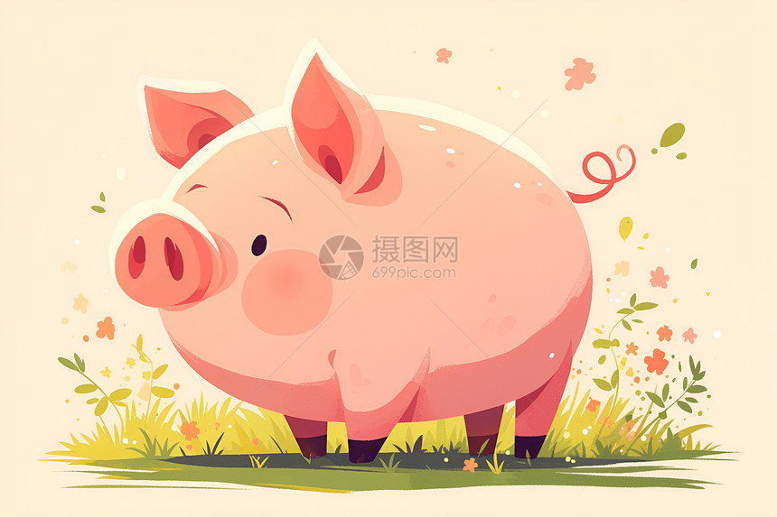 一只可爱的粉色猪图片