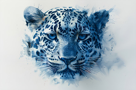 野兽动物雪地里的豹子头插画