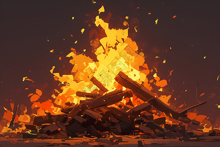 木材燃烧正在燃烧的火堆插画