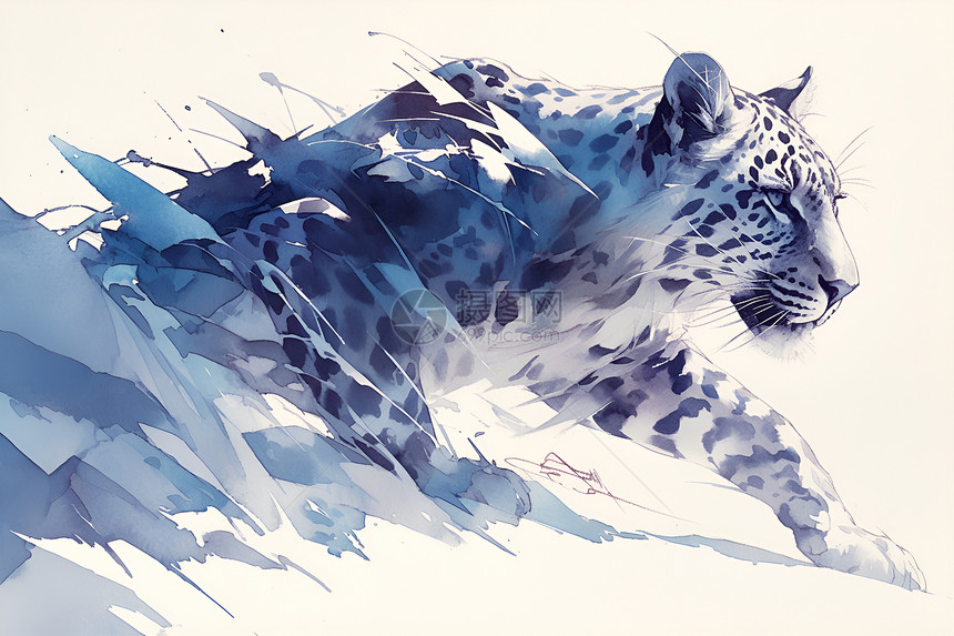 水彩描绘下的雪豹图片