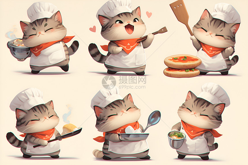 猫咪大厨插画图片