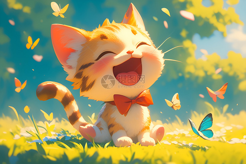温暖阳光下的快乐猫咪图片