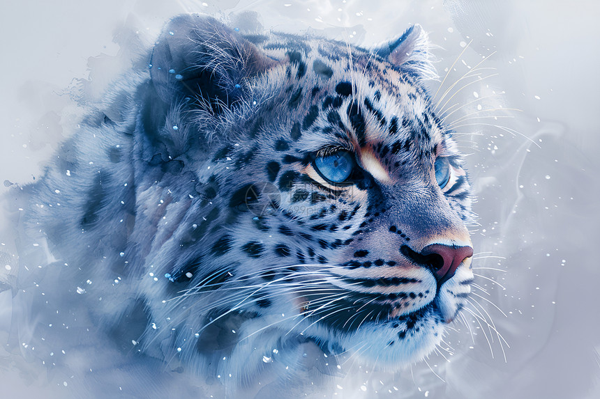 雪中的豹子图片