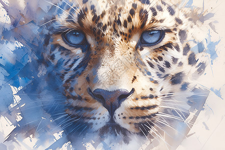 美丽的豹子水彩插画高清图片