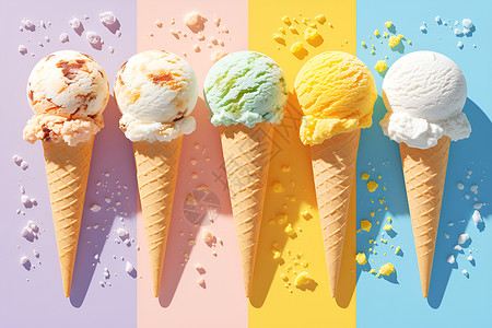 冰淇淋蛋筒不同口味的冰淇淋食物插画