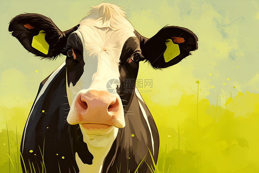 草地中的牛插画图片