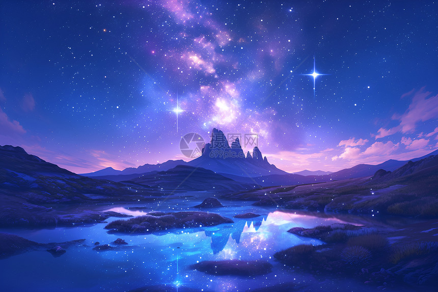 星空倒映湖面的绝美夜景图片