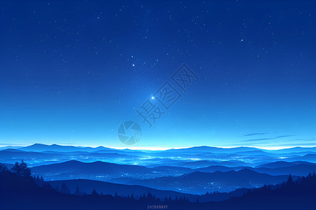美丽的风景星空下的山峦插画