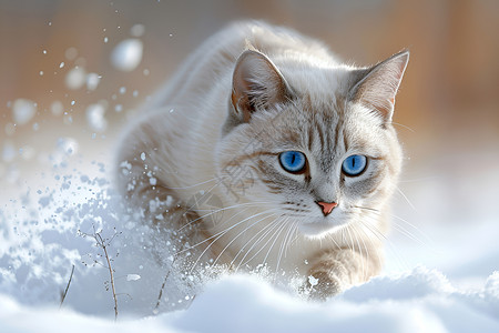 猫到冬天素材雪地中奔跑的猫咪背景