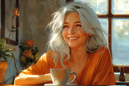 优雅生活享受咖啡的女孩插画