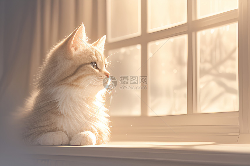 猫咪趴在窗台上图片