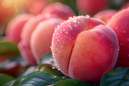 水果摊上的水果水滴挂在桃子上背景