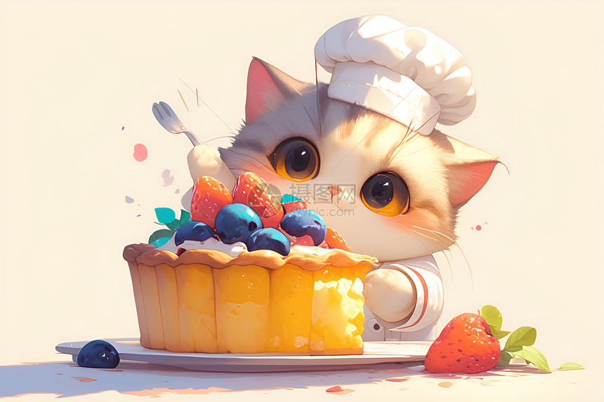 烹饪甜点的猫咪图片