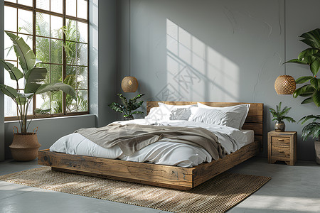 床架温馨舒适的卧室背景