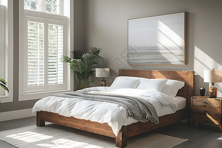 清新的卧室木制的致高清图片