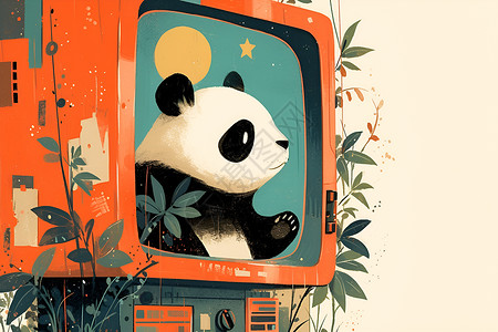 屏幕边框可爱熊猫插画插画