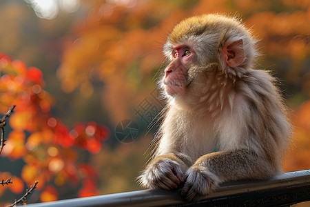 秋日玩耍的猕猴高清图片