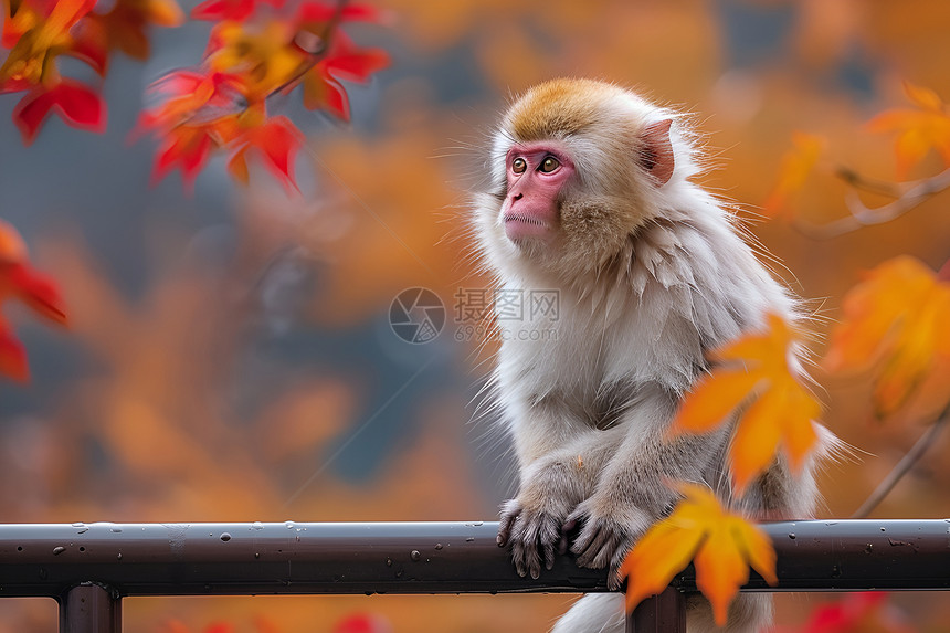 秋叶背景下的猴子图片