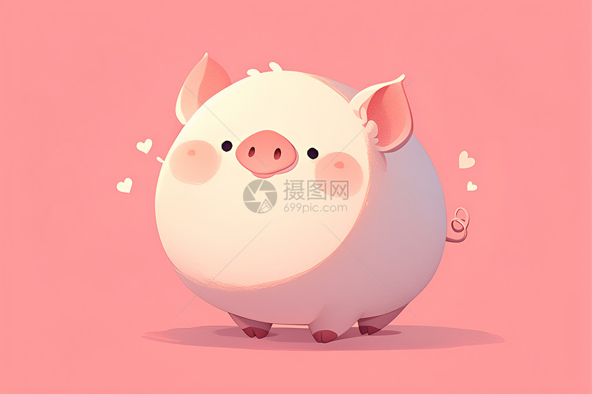 粉色背景上的可爱小猪图片