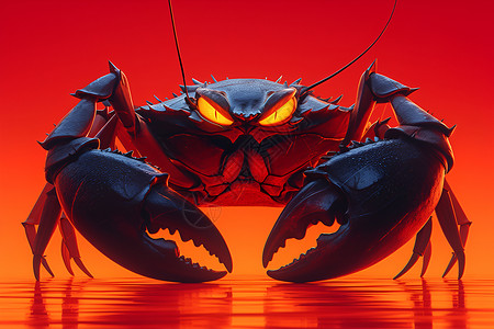 醉蟹钳红色背景上的螃蟹插画