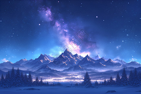 夜花夜空中的银河山脉背景