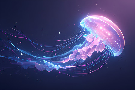 深海秋刀鱼深海发光的水母插画