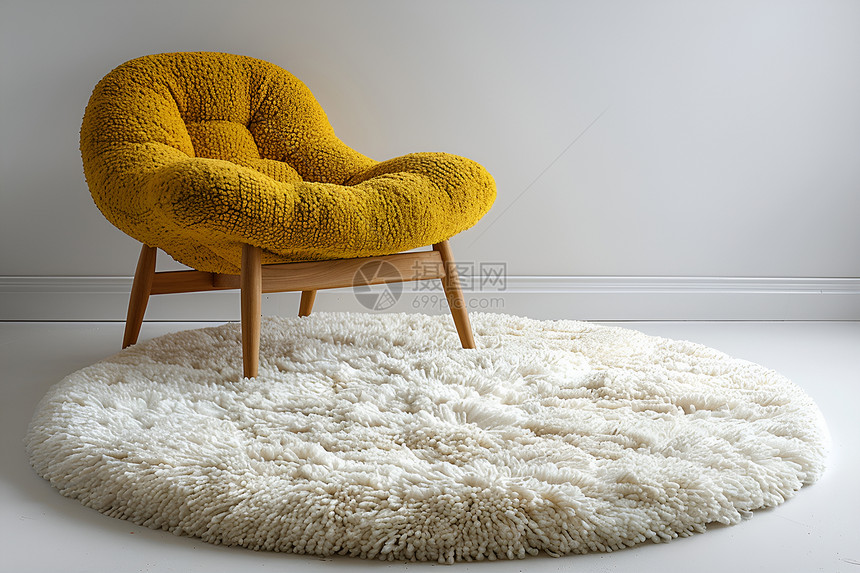 简洁白墙下的黄色椅子图片