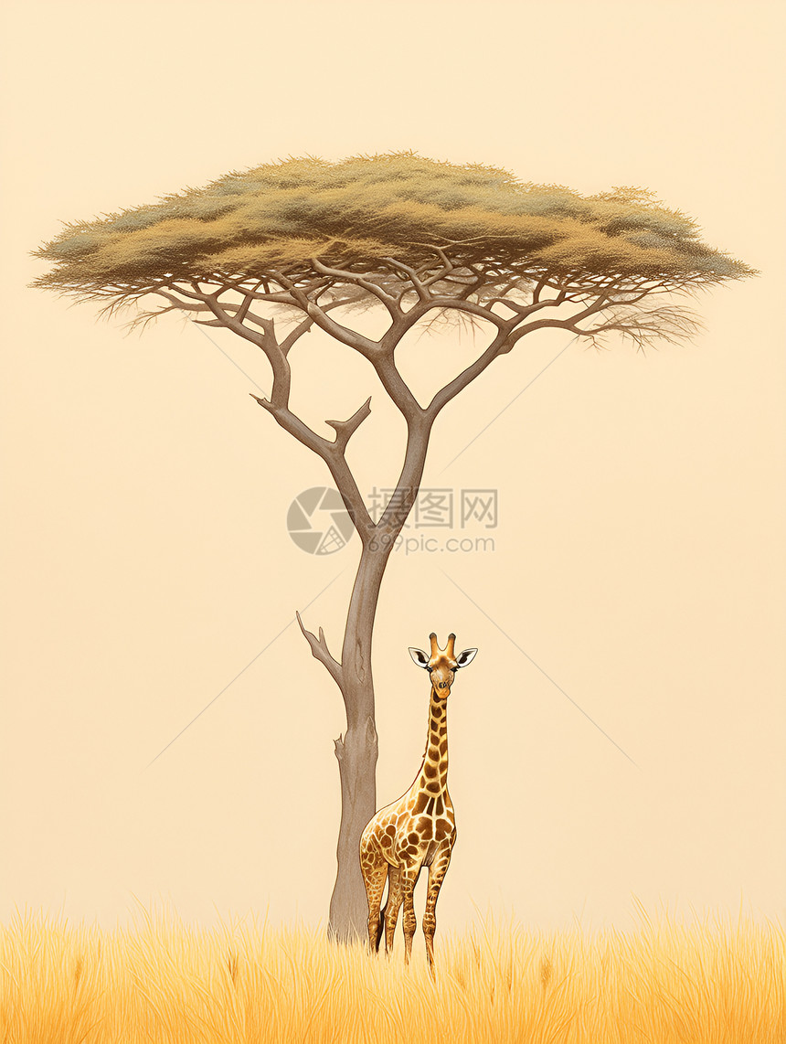 树木下的长颈鹿图片