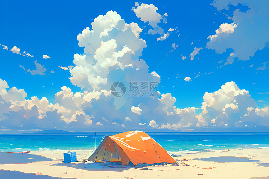 帐篷和白云图片