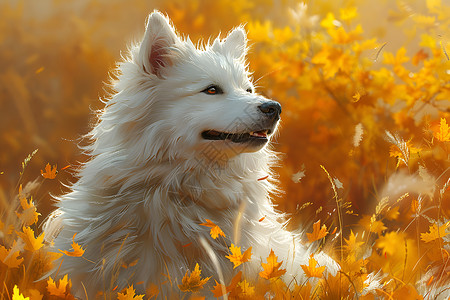 黄花丛中的狗狗背景图片