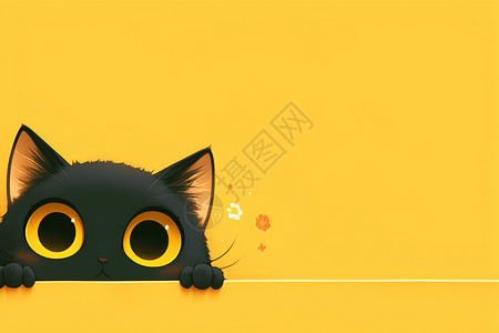 冷静表情大眼睛的可爱黑猫插画