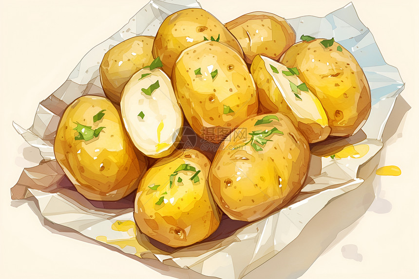 新鲜的土豆插画图片