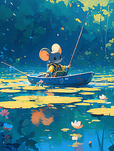 木荷叶木船上的小老鼠插画