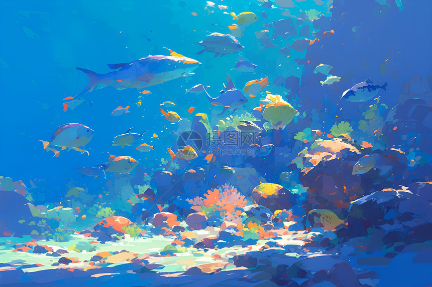 彩色鱼群在海底图片