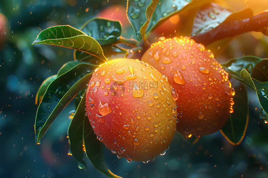 芒果上的雨滴图片